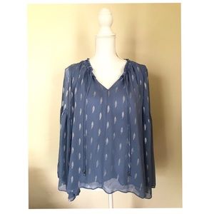 Bell Sleeve Feather-Patterned Top
